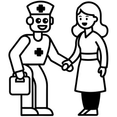  robotic nurse assisting a doctor line art vector illustration 