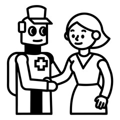  robotic nurse assisting a doctor line art vector illustration 
