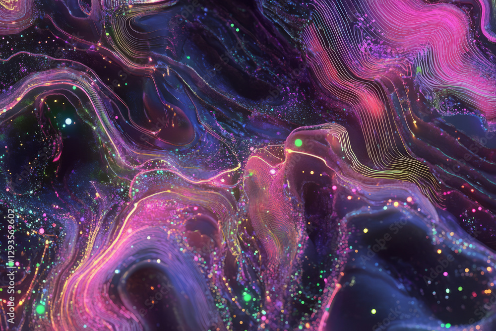 Poster a glowing futuristic ai-driven digital twin, composed of swirling cybernetic energy trails, pulsatin