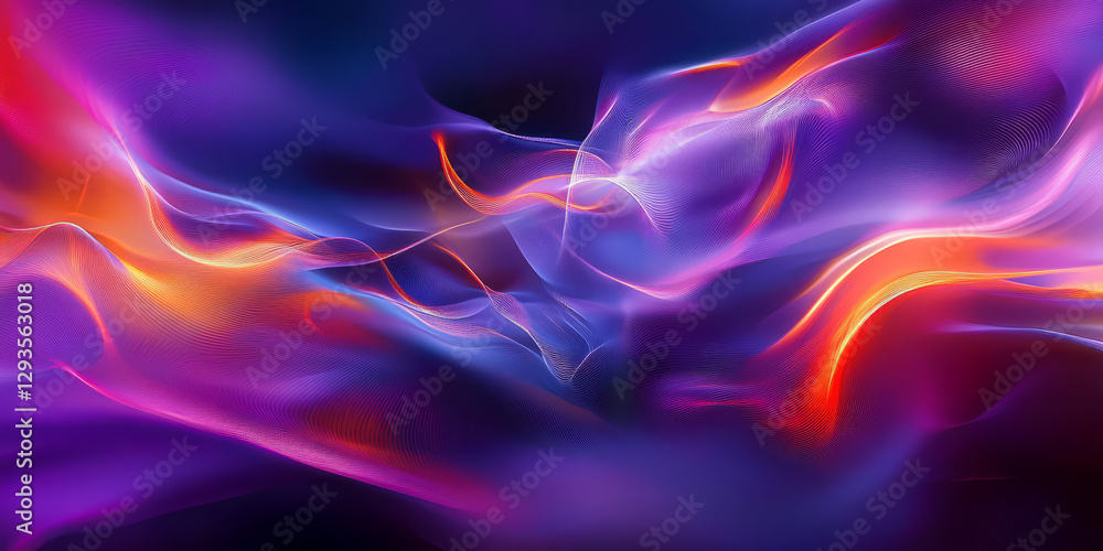 Poster a sleek and dynamic abstract background with glowing neon waves, seamlessly rippling across a cybern