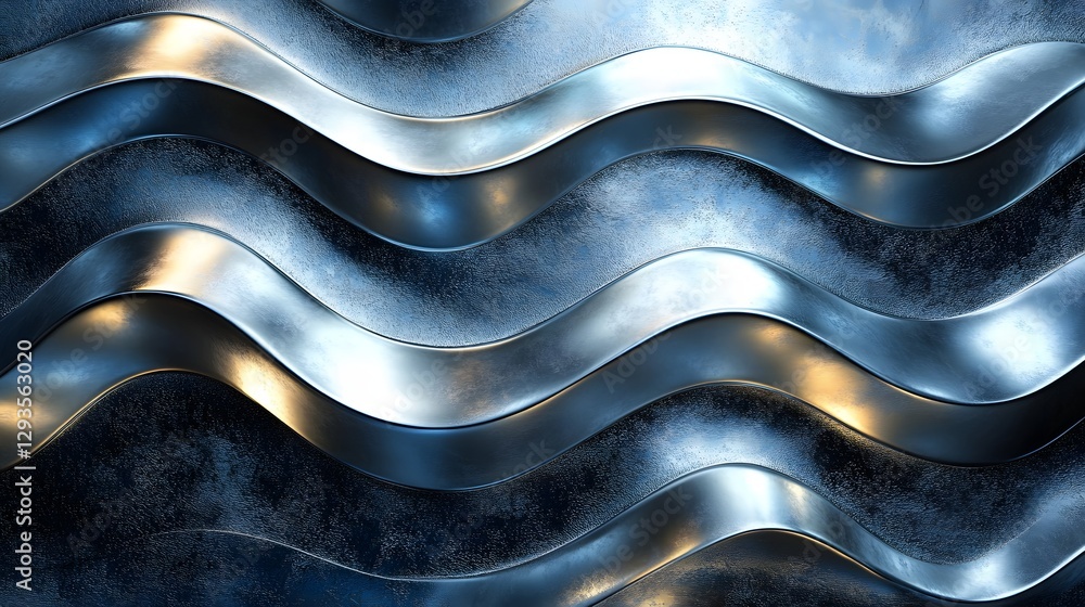 Poster stunning abstract image of flowing metallic waves. a captivating blend of blue and silver tones crea