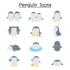 Obraz premium Penguin icon set in thin line style