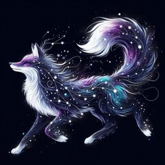Cosmic Fox with Twinkling Light Trails