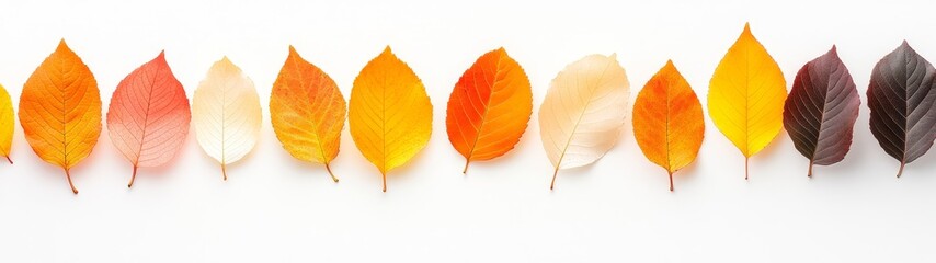 Autumn Leaves in Vibrant Colors on White Background Display