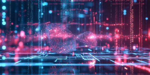 A futuristic AI-powered ultra-intelligent bioinformatics research lab, featuring glowing cybernetic genomic data processing pathways, pulsating holographic protein folding simulation grids, and