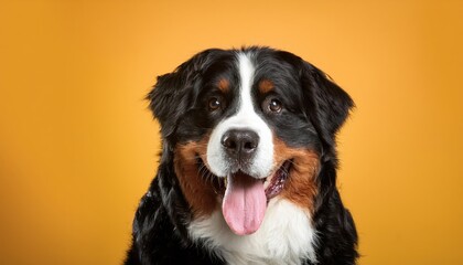 Playful Bernese Mountain Dog Amidst a Vibrant Backdrop, Exuding Joy and Whimsy in a Striking Image.