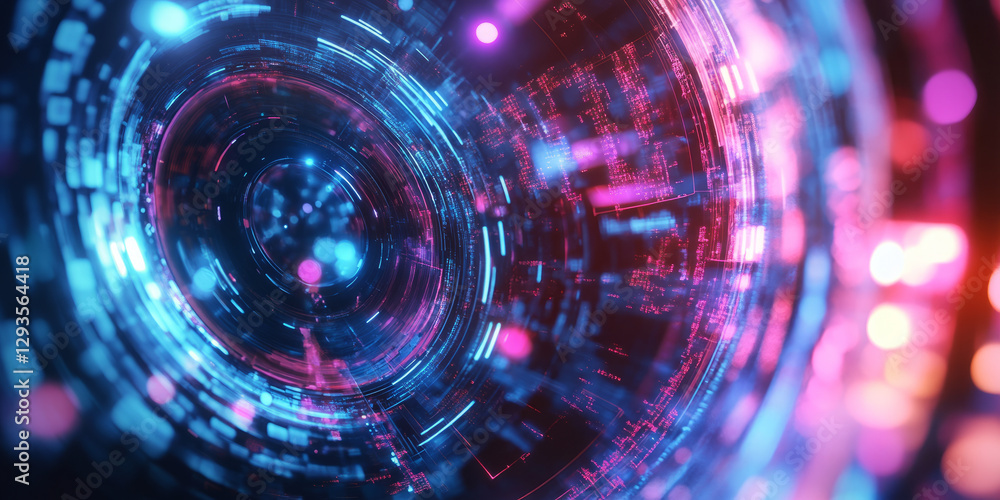 Poster a futuristic ai-powered interstellar deep-space telescope, featuring glowing cybernetic exoplanet de