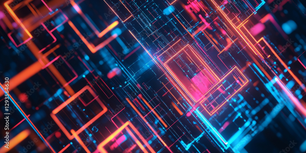 Poster a visually dynamic abstract background featuring intricate, glowing 3d grids, seamlessly forming a f