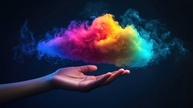 Hand Holding a Colorful Cloud of Smoke