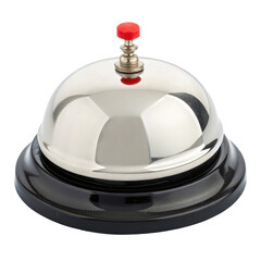 breaking news concept, Service bell with a shiny dome and red button on a black base. isolated on a white background.