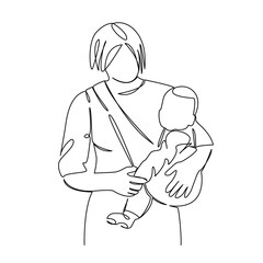 One continuous single drawing line art flat doodle mother, child, family, care, woman,...