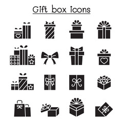 Gift box icon set in thin line style
