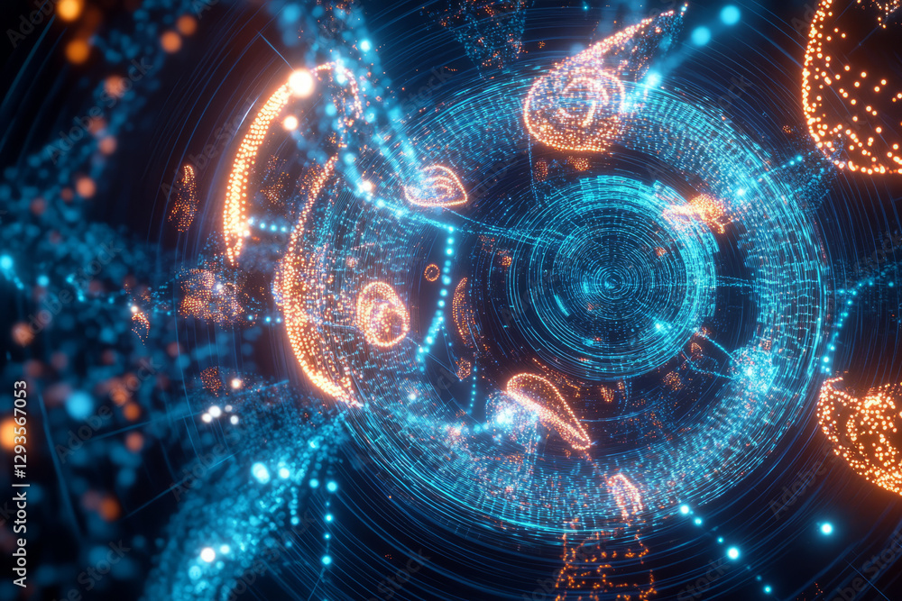 Poster a mesmerizing visualization of ai-powered cybersecurity, featuring glowing holographic firewall stru