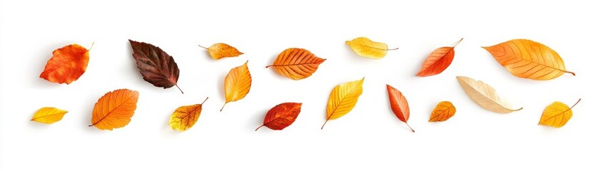 Colorful Assortment of Autumn Leaves Isolated on a White Background