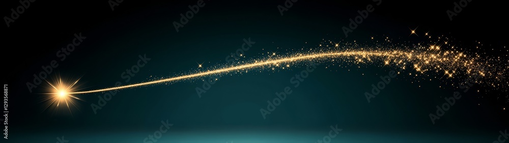 Poster sparkling comet with glittering trail against dark background