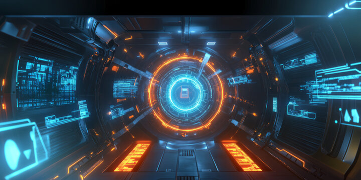 A futuristic AI-driven predictive cybersecurity defense system, displaying glowing cybernetic real-time intrusion detection pathways, pulsating holographic anomaly tracking grids, and swirling quantum