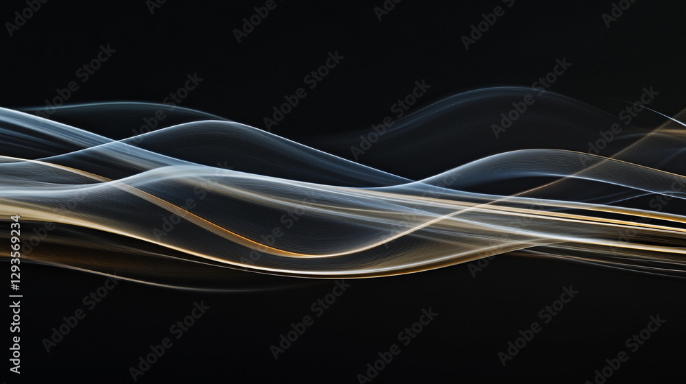 Poster abstract gold and silver waves flowing dark background elegant design art curve light lines style