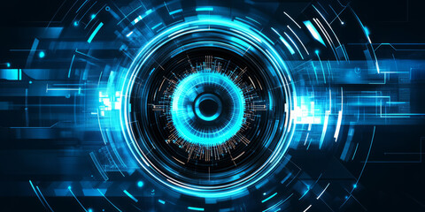 Fototapeta premium A glowing futuristic representation of AI-driven cybersecurity monitoring, featuring cybernetic encryption networks, pulsating blockchain security layers, and swirling holographic digital defense