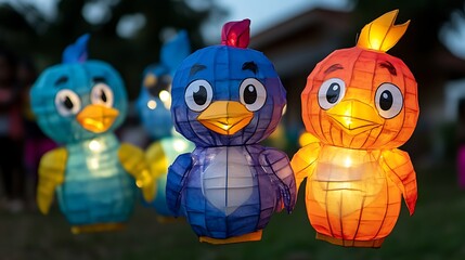 Illuminated Bird Shaped Paper Lanterns Glow Brightly