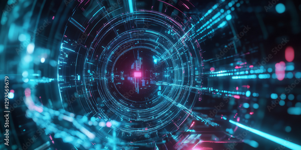 Poster a mesmerizing futuristic visualization of an ai-powered medical ai system, displaying glowing cybern