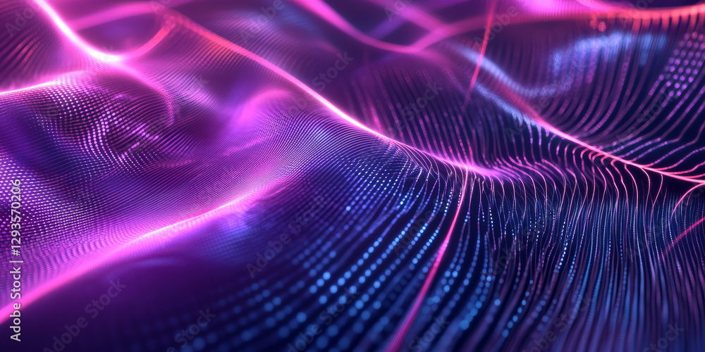 Poster a surreal abstract background featuring infinite, glowing neon pulses softly resonating within a hol