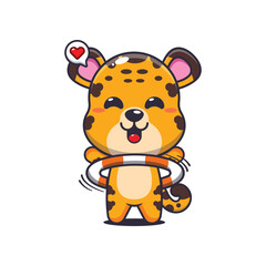 Leopard cartoon vector illustration playing hula hoop