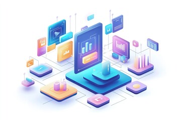 Fototapeta premium Isometric View of Mobile App and Data Analytics Platform