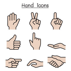 Hand icon set in thin line style