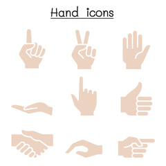 Hand icon set in thin line style