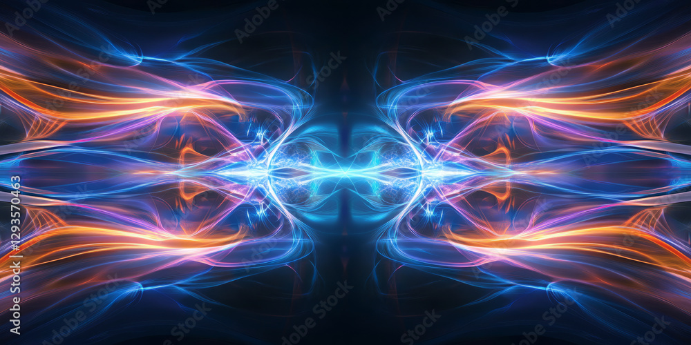 Poster a futuristic abstract background with flowing, radiant waves of neon energy seamlessly blending into
