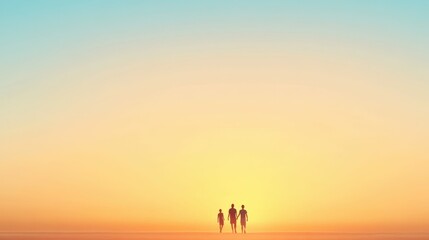 Fototapeta premium Family enjoying a tranquil evening walk on the beach at sunset