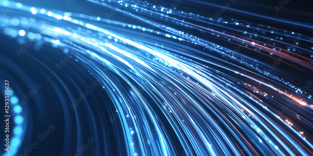 Poster a sleek and futuristic abstract background featuring cascading luminous arcs, forming a dynamic web 
