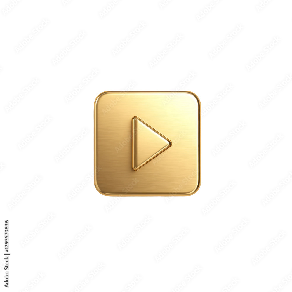 Aufkleber gold square play button icon with 3d effect and smooth metallic finish