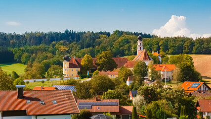 Summer view with a monastery at Saint Salvator, Bad Griesbach im Rottal, Passau, Bavaria, Germany
