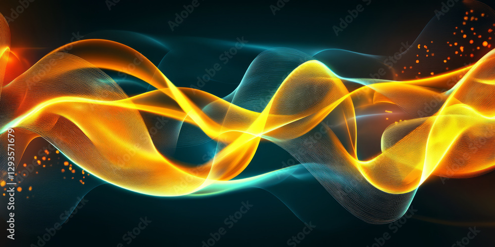 Poster a sleek and dynamic abstract background featuring swirling geometric neon ribbons, seamlessly intert