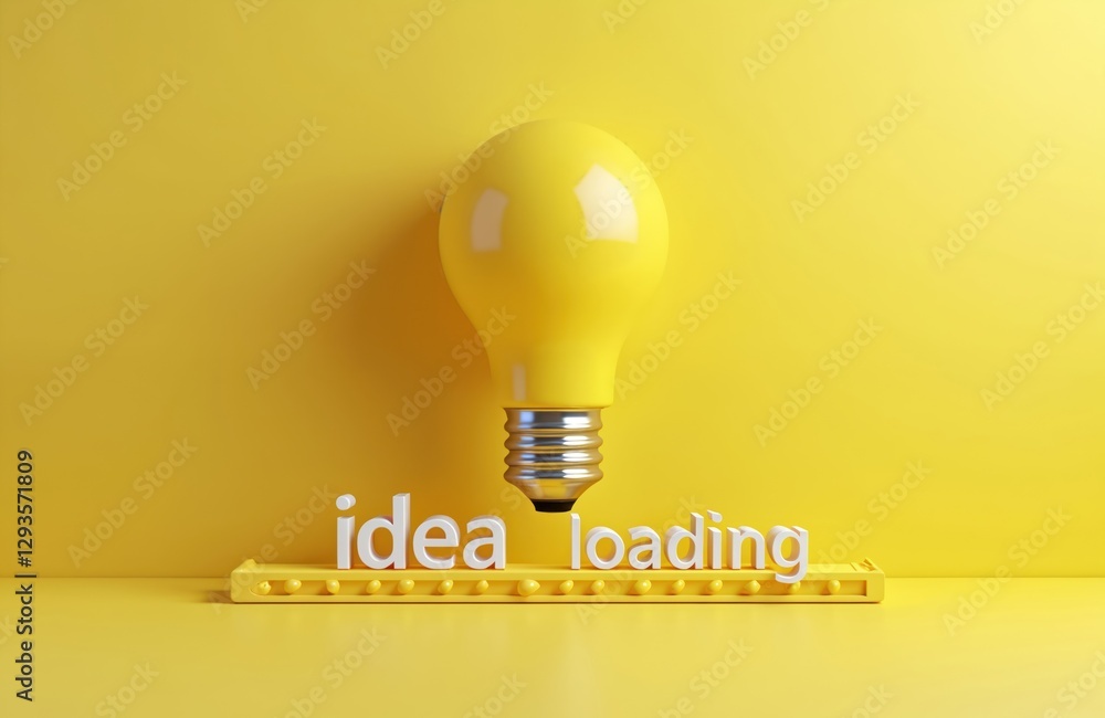 Poster yellow lightbulb with download bar shows loading idea business concept and progress. modern 3d rende
