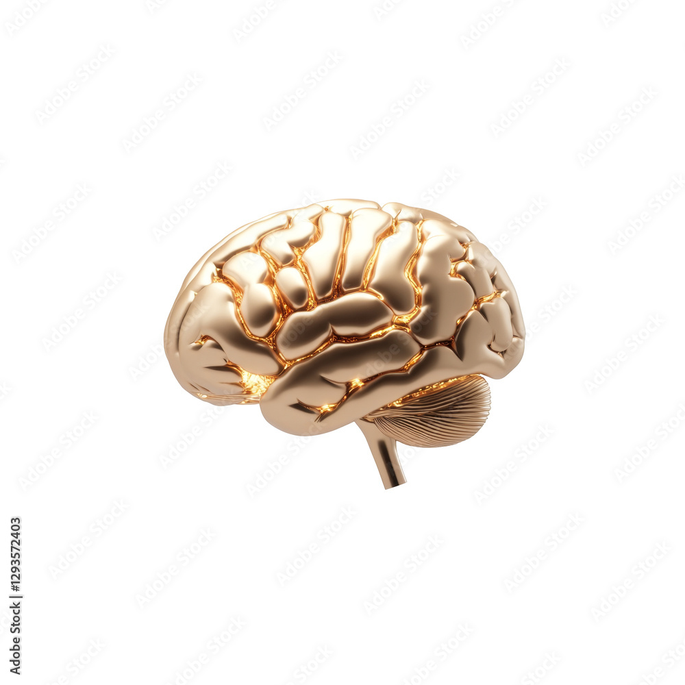 Poster golden brain model capturing anatomy and lighting with intricate detail and realistic design