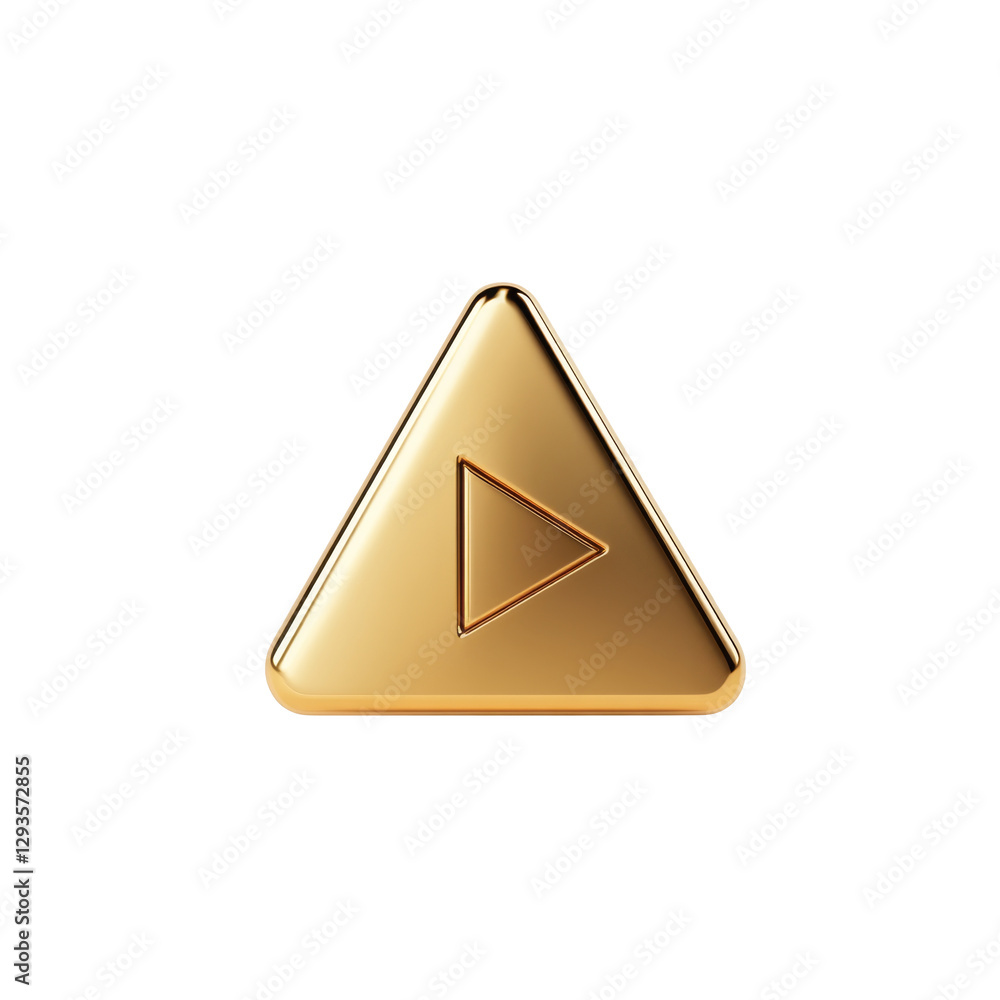 Aufkleber shiny gold play button with triangle symbol on a metallic surface in a triangular shape