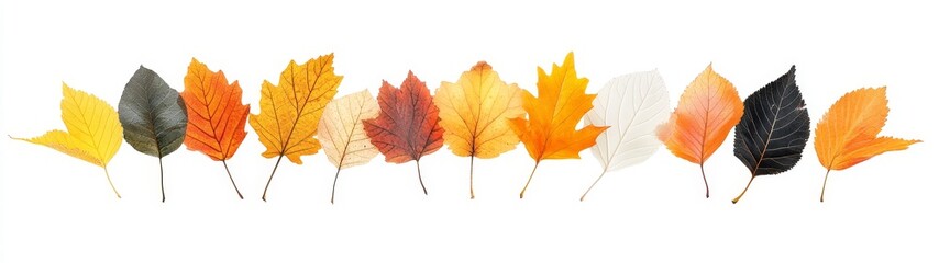 Colorful Fall Leaves Displayed in a Line for Autumn Aesthetic