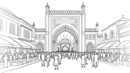 Fototapeta premium Grand Bazaar Entrance: A Line Art Illustration