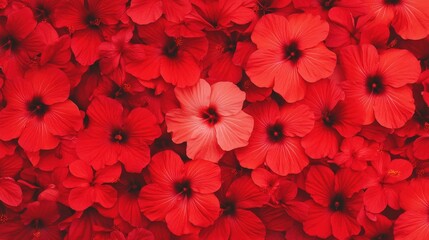 Obraz premium Close-up of bright red hibiscus flowers in a tropical garden, vibrant and cheerful natural composition