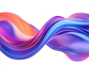 Flowing colorful smoke waves in vibrant blue, purple, and orange hues, gracefully blending on a crisp white background