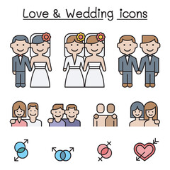 Wedding & Loving icon set in thin line style