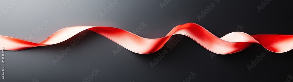 Poster elegant red ribbon flowing across a dark background with smooth curves