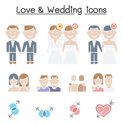 Wedding & Loving icon set in thin line style