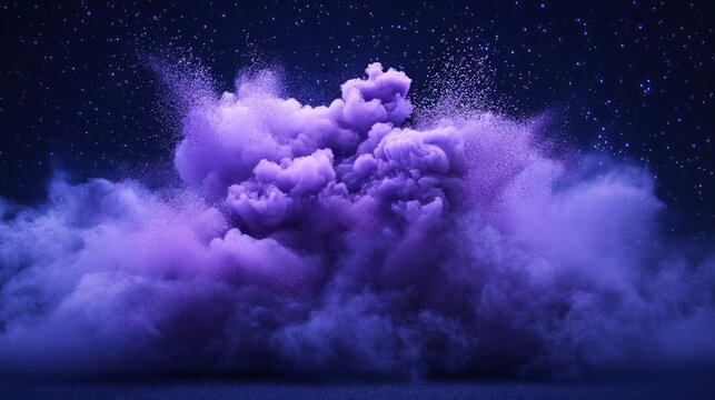 Purple smoke explosion against night sky