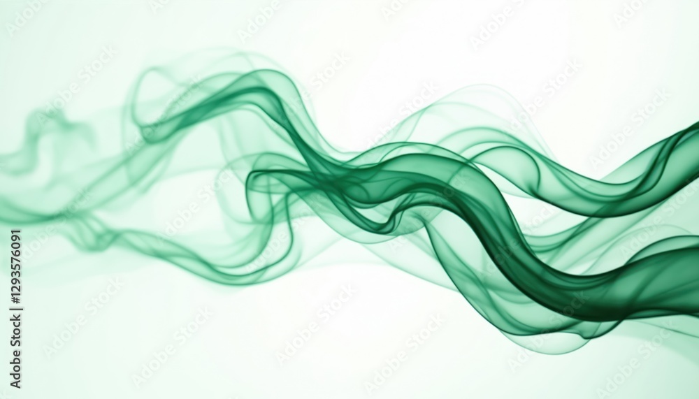 Aufkleber abstract background with emerald green smoke wavy lines curling on transparent backdrop. mist swirl 