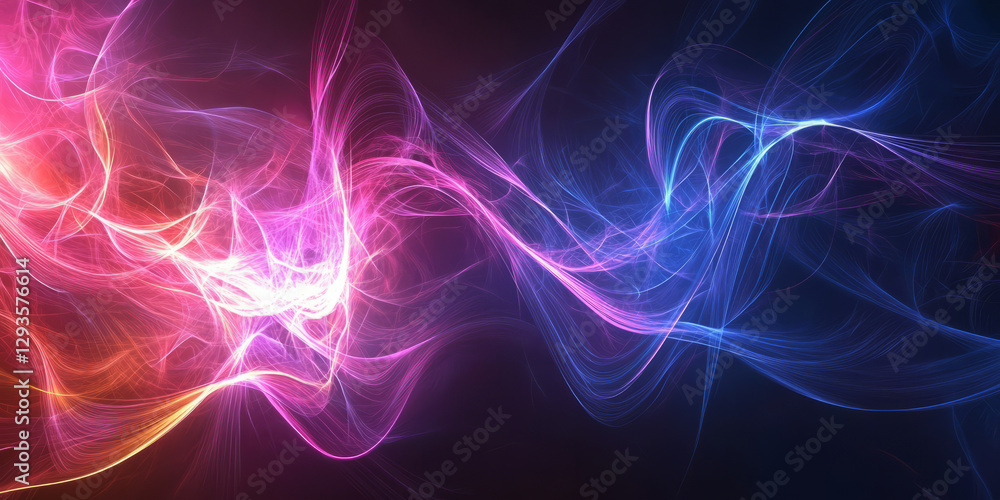 Poster a futuristic abstract background featuring glowing neon waves dynamically flowing through an intrica