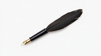 Elegant Black Feather Quill Pen with Golden Nib for Classic Writing and Calligraphy