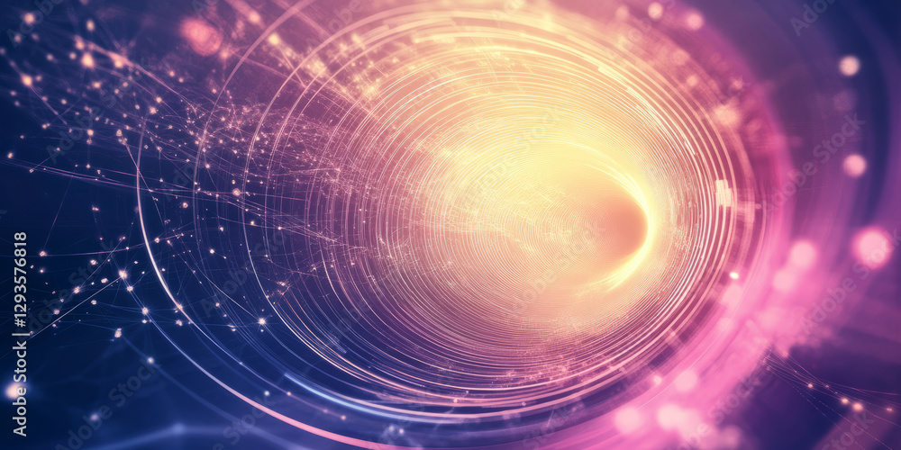 Poster a surreal abstract background featuring infinite spirals of glowing geometric elements, softly rotat